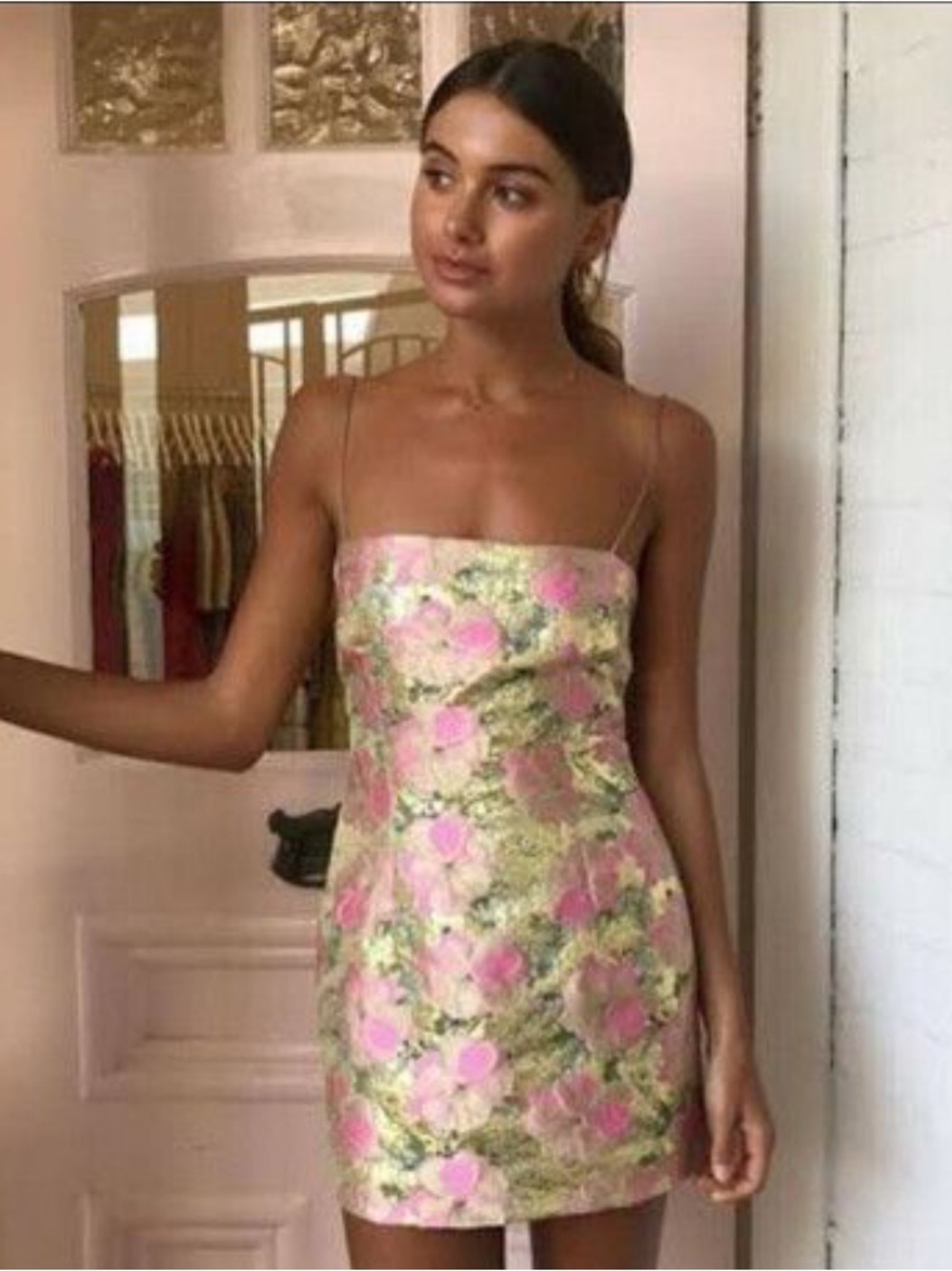 Bec & Bridge Pink Floral Strap Mini Dress